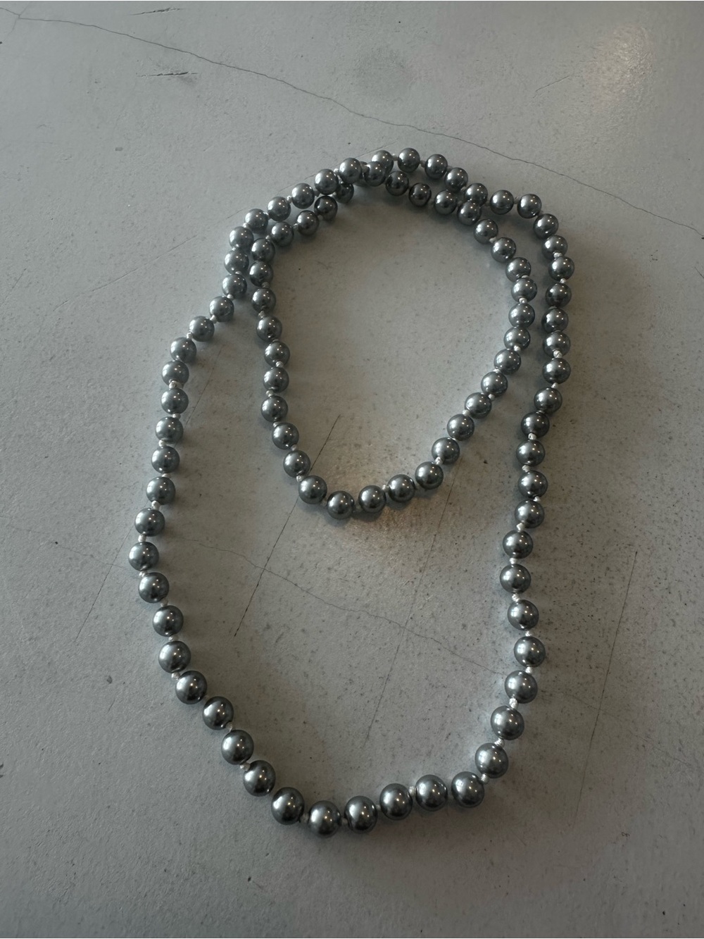 Lustrous Double String Pearl Necklace - Silver Gray